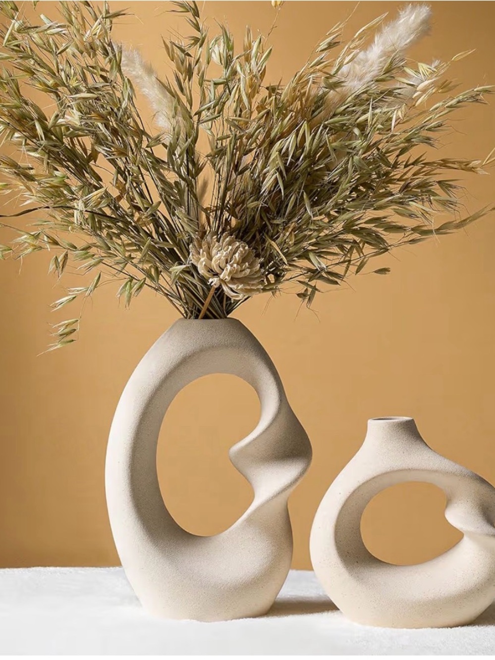 Modern Sculptural Ceramic Vase Set in Sand